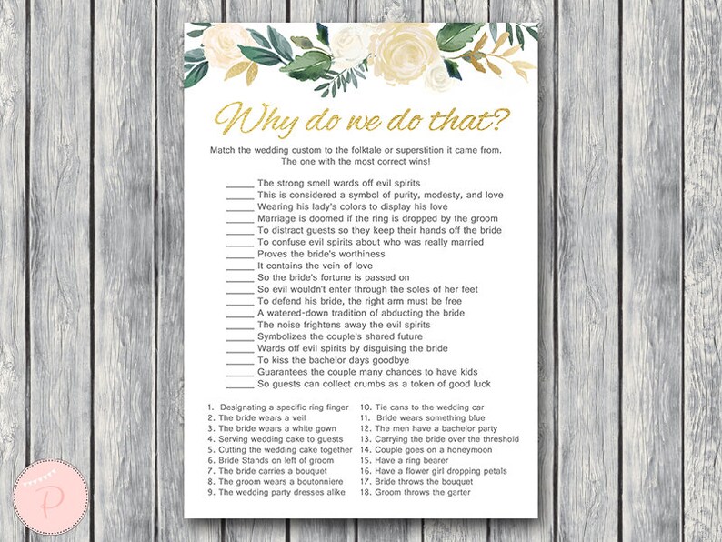 Why Do We Do That Bridal Shower Game Wedding Tradition Quiz Etsy