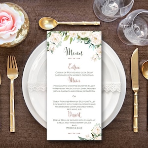 Crème Floral Menu de mariage imprimable, Menu de mariage personnalisé imprimable, Modèle de menu de mariage - Fichier numérique, Bricolage Imprimer TH61 WM181