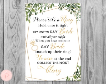 Greenery Don't Say Bride Game, Don't Say a word Game, Take a Ring Game, Bridal shower game, Bridal shower activity, Printable Game TH93