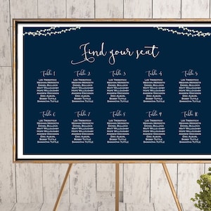 Gráfico de asientos de boda personalizados imprimibles, cartel de asientos de boda de luces de cuerda de noche, letrero de asientos de boda, tabla de asientos - WD65 TH65 WC152