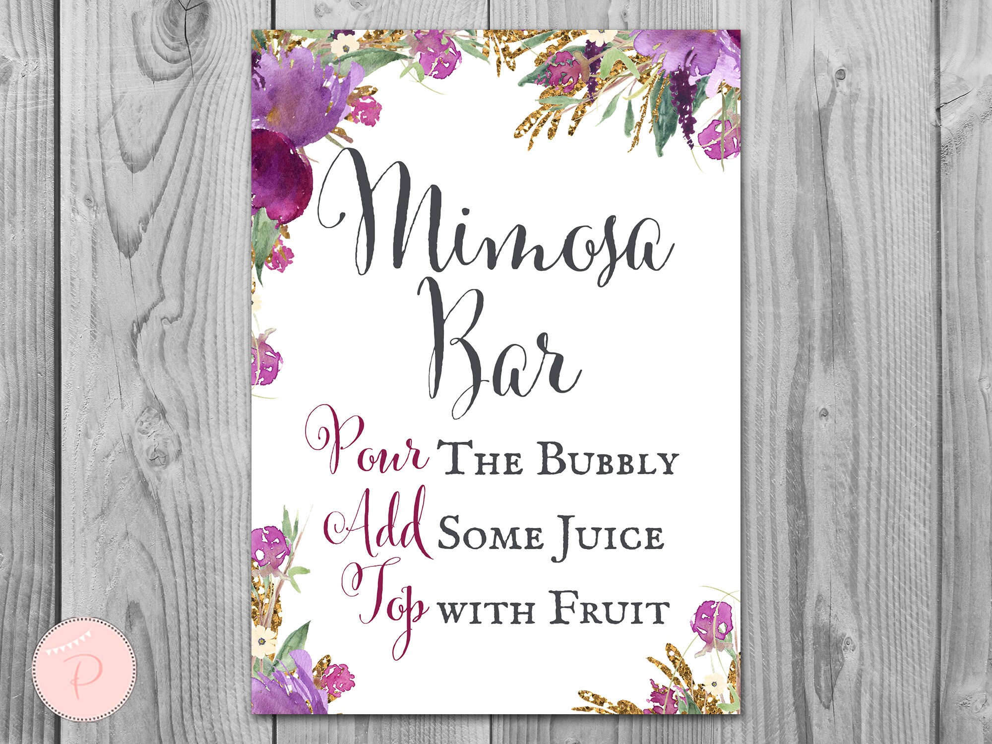 Paper Party Supplies Purple Flower Mimosa Bar Sign Wedding Decoration paper-party-supplies-purple-flower-mimosa-bar-sign-wedding-decoration