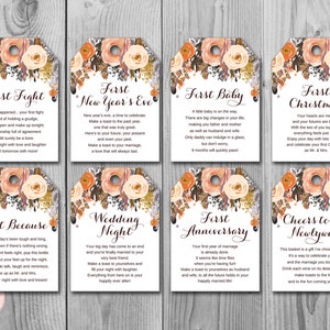 Autumn Fall Milestone Wedding Tags, Wine Tag Firsts, milestone wine labels wedding, marriage labels, wedding gift for couple WD82 TH40