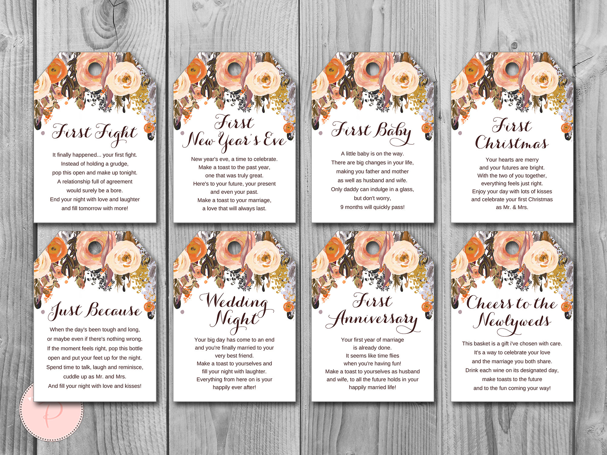 Autumn Fall Milestone Wedding Tags, Wine Tag Firsts, milestone wine labels  wedding, marriage labels, wedding gift for couple WD82 TH40