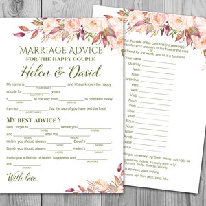 Cartes de conseil de mariage floral, cartes de conseil de mariage, Libs fous de mariage, Libs fous de douche nuptiale, libs fous de mariée, conseil de lib fou WD85 TH46