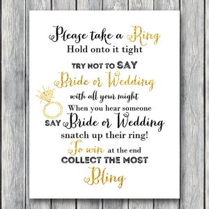 Don&#39;t Say Bride or Wedding Game, Don&#39;t Say a word Game, Take a Ring Game, Bridal shower game, Bridal shower activity, Printable Game TH14