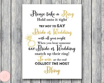 Don't Say Bride or Wedding Game, Don't Say a word Game, Take a Ring Game, Bridal shower game, Bridal shower activity, Printable Game TH14