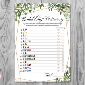 Greenery BridalEmoji Bridal Shower Game, Printable Emojigame, bridal shower games, bridalemoji, Bridal shower activity, Printable TH93 v2
