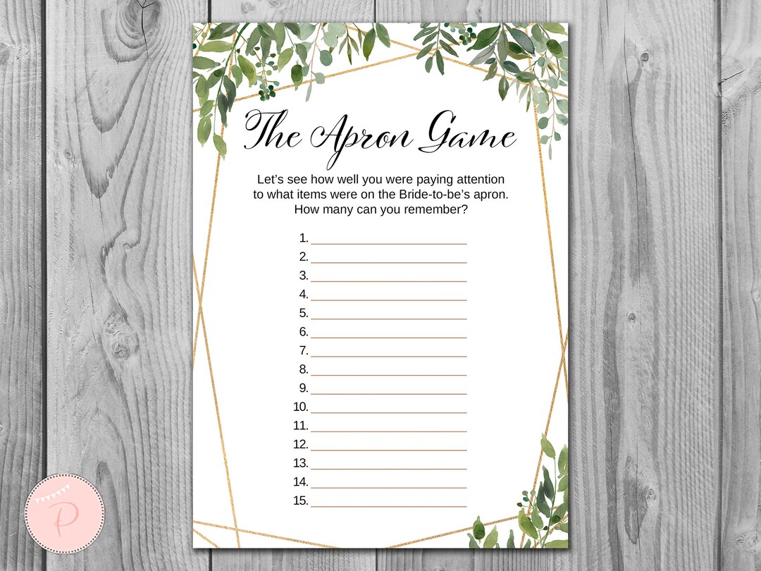 Greenery the Apron Game Wedding Shower Game, Memory Game, Wedding ...
