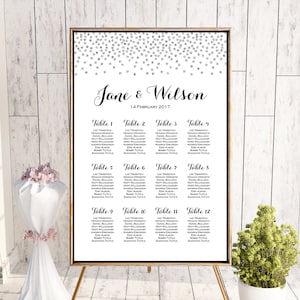 Plata Encontrar su gráfico de asiento, tabla de asientos de la boda imprimible, cartel de asientos de la boda, signo de asiento de la boda, tabla de asientos de la boda WC149 TH63