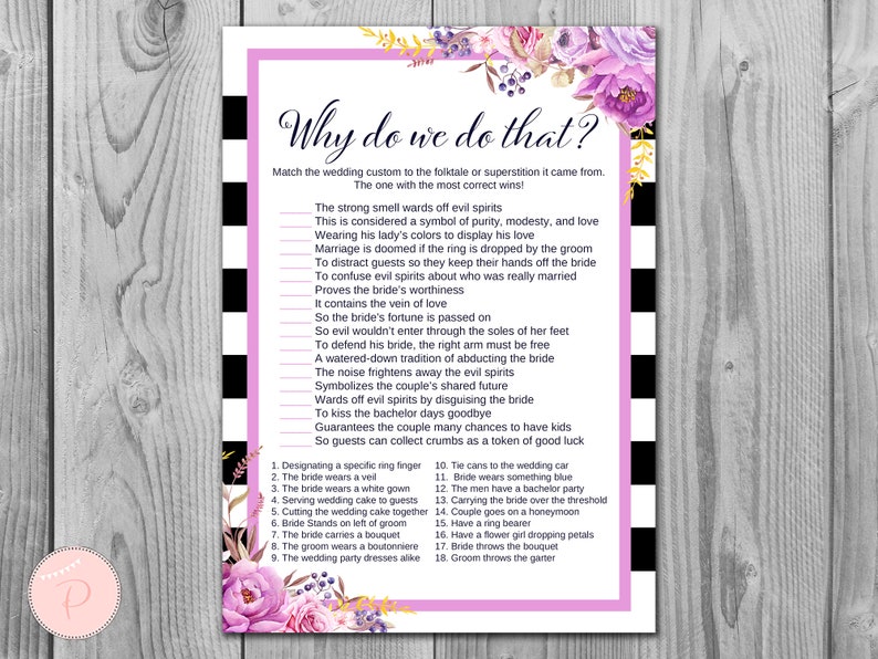 Why Do We Do That Bridal Shower Game Wedding Tradition Quiz Etsy Australia