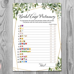 Greenery BridalEmoji Bridal Shower Game, Printable Emojigame, bridal shower games, bridalemoji, Bridal shower activity, Printable TH93