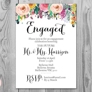 Garden Floral Printable Engagement Party Invitation, Personalized Invitation, Wedding Invitation TH15 WD70