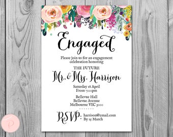 Garden Floral Printable Engagement Party Invitation, Personalized Invitation, Wedding Invitation TH15 WD70