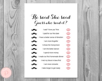 He Said She Said Bridal Shower game, Who Said the Phrase Game, Coed Bridal shower game, Bridal shower activity, Printable, game TH00