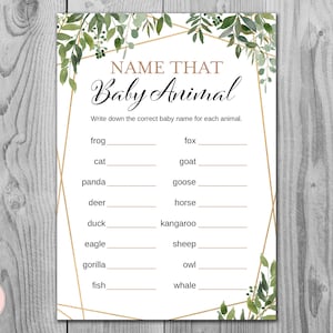 Greenery Name the Baby Animals Game, Baby Shower Animal Game, Baby Shower Game, Rustic Baby Shower, Country Baby Shower Ideas, TH93 BABY