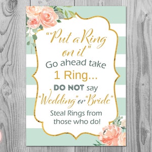 Mint & Gold Put a Ring on it Game, Bridal Shower Games, Dont Say Bride Game, Don&#39;t Say Game, Bridal Shower Game, Download TH73.1