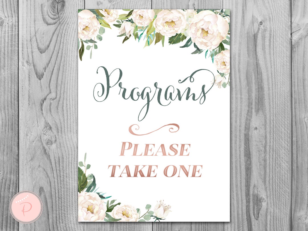Cream Floral Wedding Programs Sign, Printable Program Sign, Wedding ...