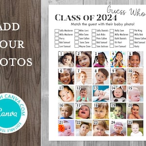 Class of 2022 Guess Who Game, Editable Graduation Games, Fun Graduation Party Game, Class of 2022, Grad Party Games, TH93 TLC659T BABY canva
