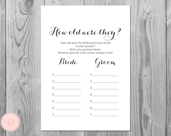 How old were they, How old was the Bride Groom, Guess the Ages, Coed Bridal Shower game, Bridal shower Game, Printable TG00 game TH00