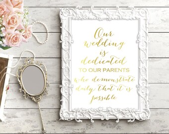 Gold Foil Wedding is dedicated to our parents, Wedding Decoration Sign, Printable Sign, Wedding Sign, Engagement Party Signs SN38