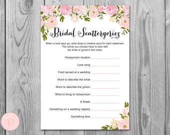 Peonies Scattergories Bridal Shower Game, Scattergories Wedding shower game, Bridal shower activity, Printable Game WD67 TH13