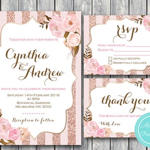Rose Gold Custom Wedding Invitation Set, Invitation de mariage imprimable, Invitation de fête de fiançailles, Personnalisé, Suite de mariage WD90 WI32