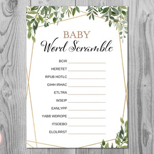 Greenery Baby Word Scramble Game, Baby Shower Word Scramble Game, Baby Shower Games, Instant Download TH93 BABY