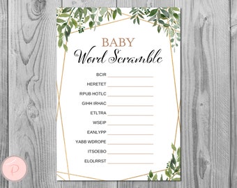 Greenery Baby Word Scramble Game, Baby Shower Word Scramble Game, Baby Shower Games, Instant Download TH93 BABY