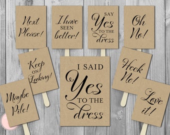 Kraft I Said YES To The Dress Sign, wedding dress Paddle sign, Say yes to the dress Printable sign, Wedding decoration sign, Kraft TG08 TH90