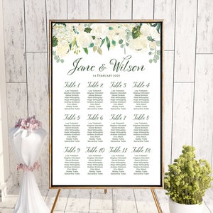 Off-White Floral Printable Wedding Seating Chart, Wedding Seating Poster, Wedding Seat Sign, Wedding Seating Board TH89 WC20 z