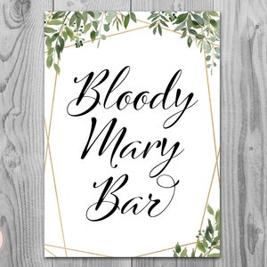 Greenery Bloody Mary Bar Sign, Bubbly Bar Sign, Wedding Bar Sign, Printable Sign, Wedding Decoration Sign, Bridal Shower Decoration TH93