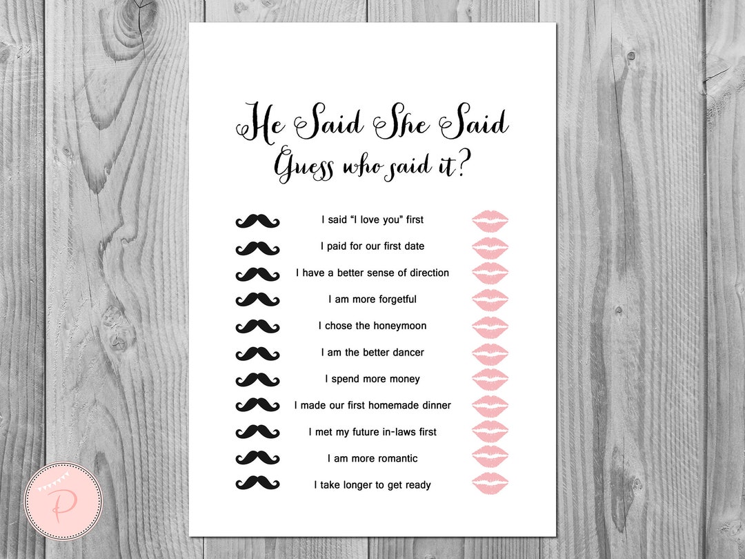 He Said She Said Bridal Shower Game, Who Said the Phrase Game, Bridal ...
