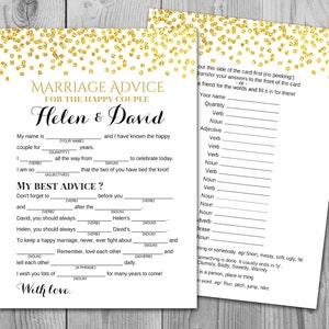 Gold Marriage advice cards, Wedding Mad Libs, Bridal Shower Mad Libs, Bridal Mad Libs, Mad lib advice cards, Wedding Shower Game WD47 TH22
