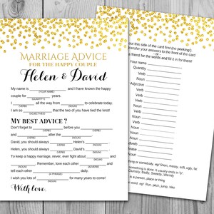 Gouden huwelijk advies kaarten, bruiloft mad libs, bruids douche mad libs, Bridal mad libs, Mad lib advies kaarten, bruiloft douche spel WD47 TH22