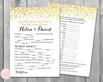 Gold Ehe Beratung Karten, Hochzeit Mad Libs, Braut Dusche Mad Libs, Braut Mad Libs, Mad lib Beratung Karten, Hochzeit Dusche Spiel WD47 TH22