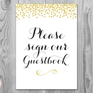 Gold Confetti Guestbook Sign, Sign our Guestbook, Printable Guestbook Sign, Wedding Guest book Sign, Engagement Party Guestbook WD47 TH22