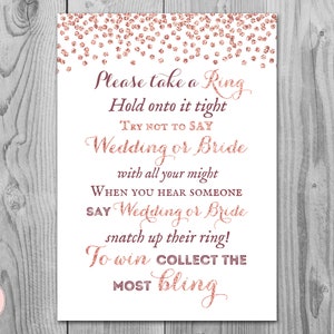 Rose Gold Don&#39;t Say Bride Game, Don&#39;t Say a word Game, Take a Ring Game, Bridal shower game, activity, Printable Game TH68
