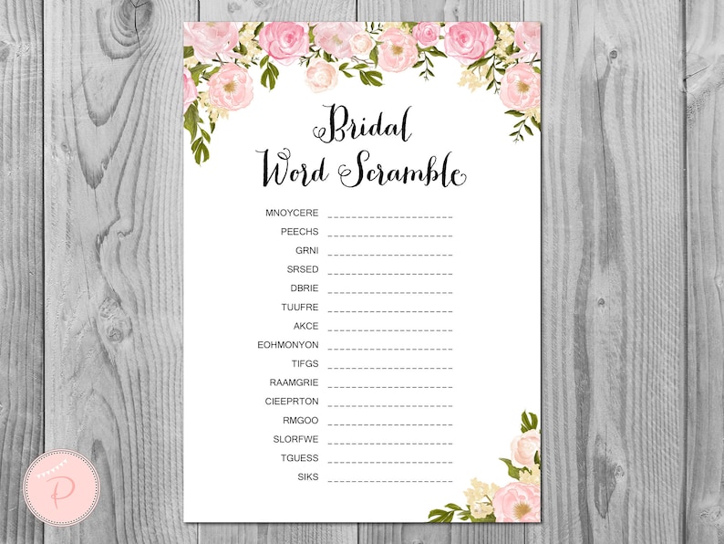 Peonies Bridal Word Scramble Bridal Shower Game, Unscramble, Bridal shower games, Bridal shower activity, Printable Game WD67 TH13 image 1