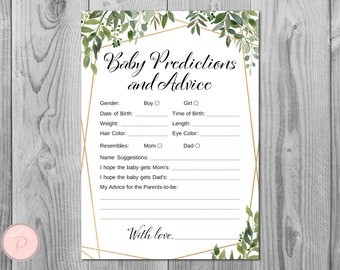 Greenery Baby Predictions and Advice Cards, Baby Shower Predictions Game, Gender Neutral Baby Shower, Baby Shower Advice Cards TH93