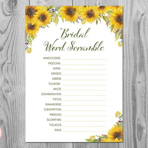 Sunflower Summer Bridal Word Scramble Bridal Shower Game, Bridal shower game, Bridal shower activity, Printable Game TH80