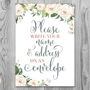 Off-White Wedding Thank you return address, Write your name and address on an envelope sign, Printable sign, Wedding decoration sign TH61 dd