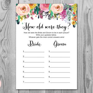 How old were they, How old was the Bride and Groom, Guess the Ages, Coed Wedding Shower game, Bridal shower Game, Printable Game WD70 TH15