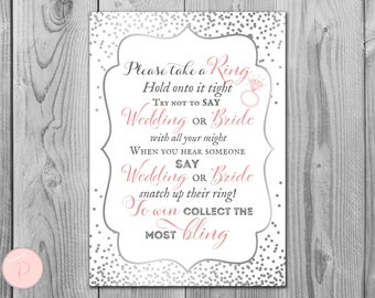 Don't Say Bride Game, Don't Say a word Game, Take a Ring Game, Bridal shower game, Bridal shower activity, Printable Game wd92 TH64