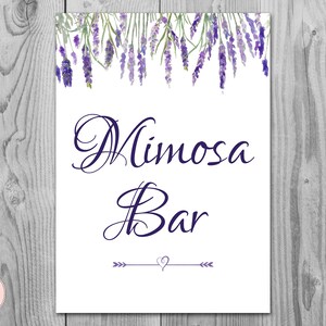 Purple Lavender Floral Mimosa Bar Sign, Bubbly Bar Sign, Wedding Bar Sign, Printable Sign, Wedding Signs, Engagement Party signs TH85