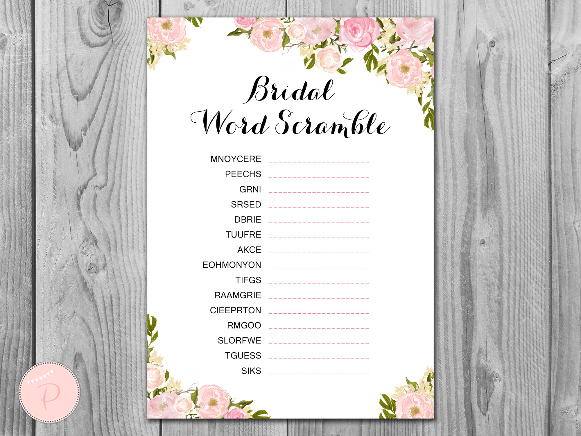 Pink Bridal Word Scramble Bridal Shower Game Unscramble | Etsy