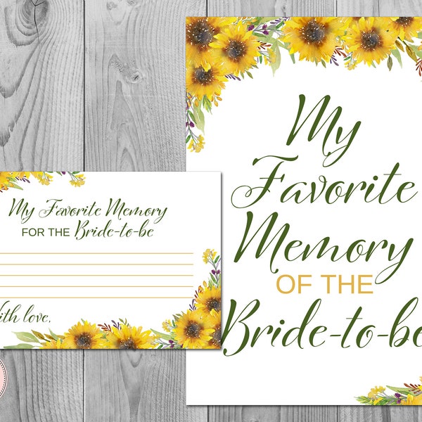 Sunflower My Favorite Memory of the Bride to-be, Memory Lane Game, Engagement Party Game, Bridal shower Printable Instant Download TH80
