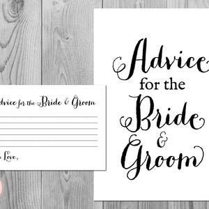 Advice for the Bride and Groom Card &amp; Sign, Printable Advice Cards ...