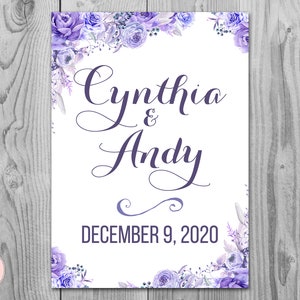 Purple Floral Welcome sign, Engagement Welcome Sign, Wedding Welcome sign, Wedding Sign, Wedding Sign, Personalized wedding sign TH53