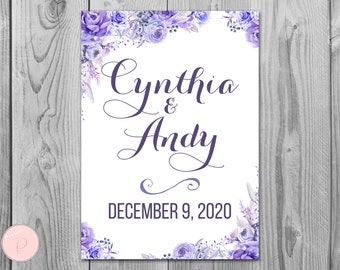 Purple Floral Welcome sign, Engagement Welcome Sign, Wedding Welcome sign, Wedding Sign, Wedding Sign, Personalized wedding sign TH53