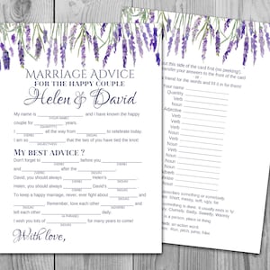 Cartes de conseil de mariage de lavande, cartes de conseil de mariage, Mariage Mad Libs, Mariée Douche Mad Libs, Bridal Mad Libs, Cartes de conseil Mad lib TH85